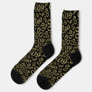 60th Birthday Black/Gold Random Number Pattern Socks