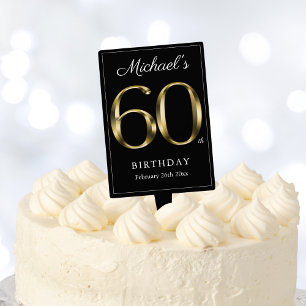 60th Birthday Black Gold Text Milestone Elegant Cake Pick