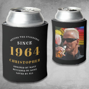 60th Birthday Black Gold With Photo Can Cooler