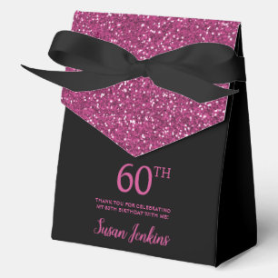60th Birthday Black Hot Pink Glitter Thank You Favour Box