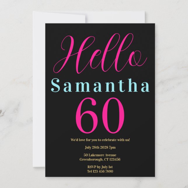 60th Birthday Black Hot Pink Party Invitation (Front)