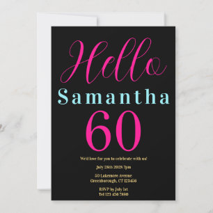 60th Birthday Black Hot Pink Party Invitation
