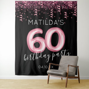 60th Birthday Black Pink Photo Backdrop Tapestry
