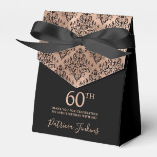 60th Birthday Black Rose Gold Damask Thank You Favour Box