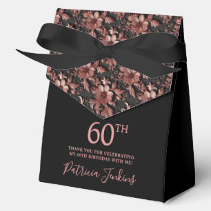60th Birthday Black Rose Gold Floral Thank You  Favour Box