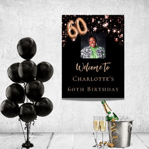 60th Birthday black rose gold photo star welcome Poster