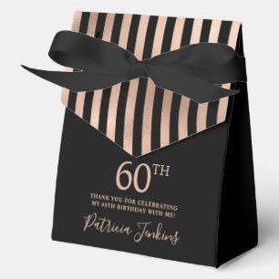 60th Birthday Black Rose Gold Striped Thank You  Favour Box