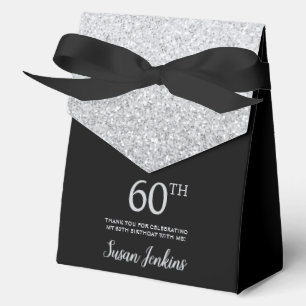 60th Birthday Black Silver Glitter Thank You Favour Box
