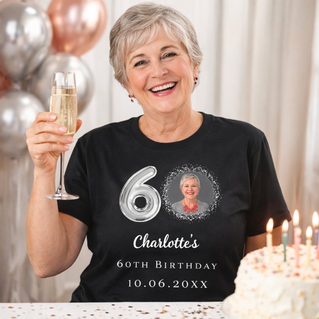60th birthday black silver photo T-Shirt (Creator Uploaded)