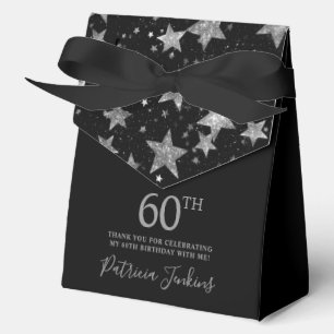 60th Birthday Black Silver Stars Thank You  Favour Box