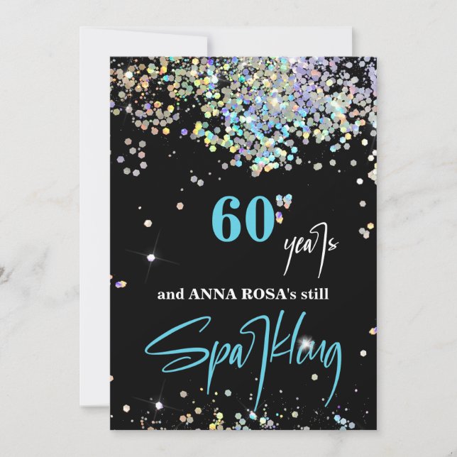 *~* 60th Birthday Black Sparkling Party Chic  Invitation (Front)
