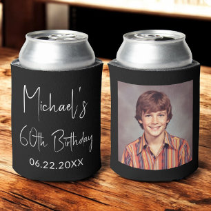 60th Birthday Black White Instagram Photo Can Cooler