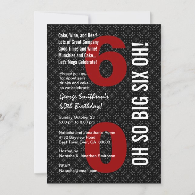 60th Birthday Black White Red OH SO BIG SIX OH! Invitation (Front)