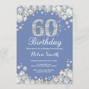 60th Birthday Blue and Silver Diamond Invitation