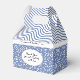 60th Birthday Blue and White Number Pattern Favour Box