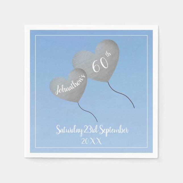 60th birthday blue balloon napkin (Front)