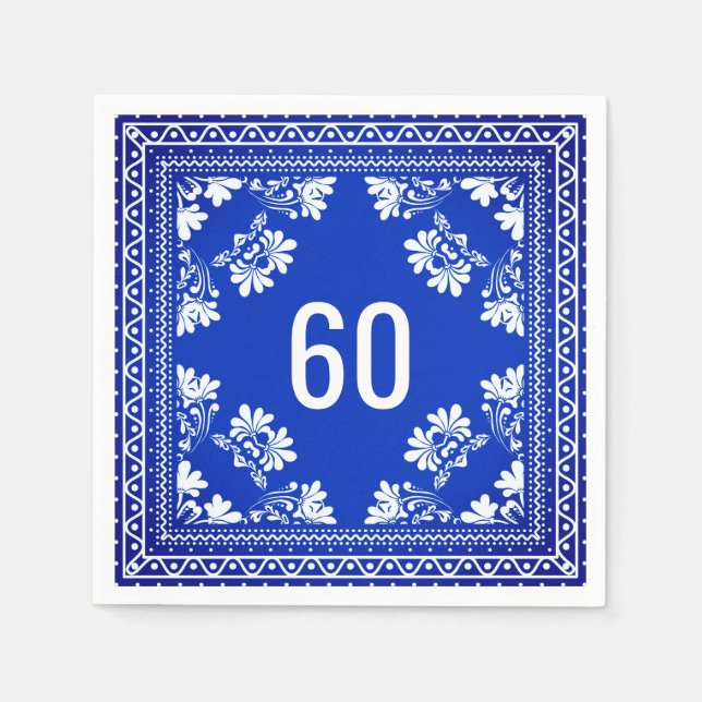 60th Birthday Blue Bandanna  Napkin (Front)