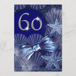 60th birthday blue beach theme invitation