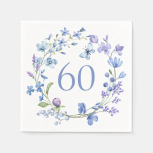 60th Birthday Blue Floral Watercolor Napkin