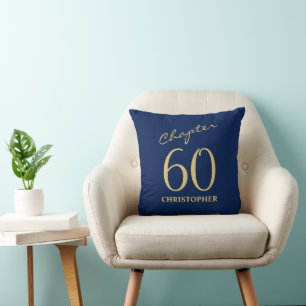 60th Birthday Blue Gold Cushion