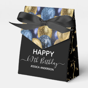 60th Birthday Blue Gold Glitter Balloons Favor Box