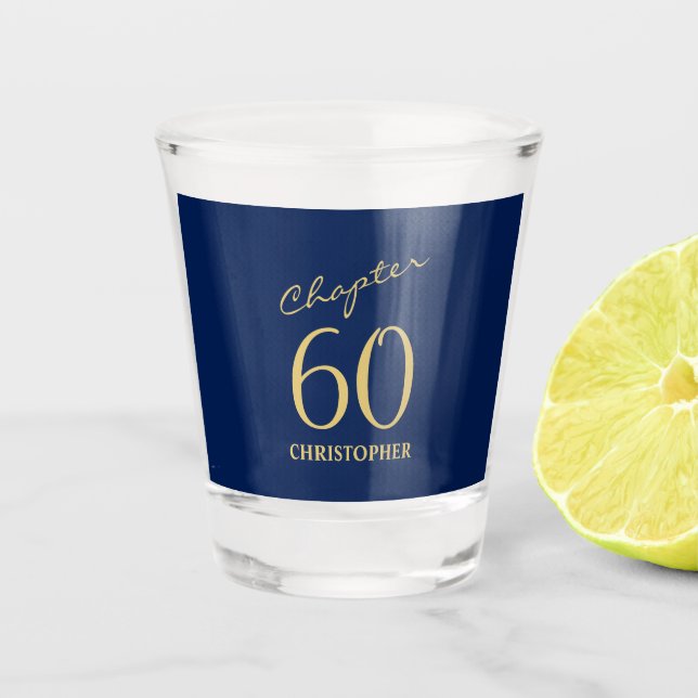 60th Birthday Blue Gold Shot Glass (Front)