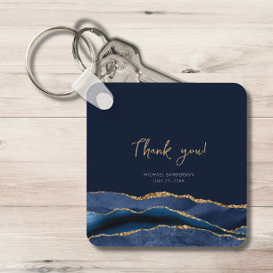 60th Birthday Blue Gold Thank You Metal Key Ring