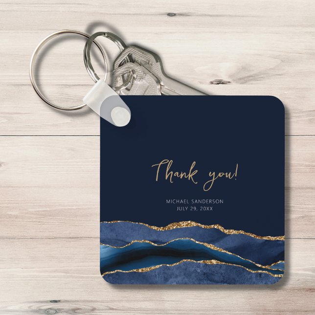 60th Birthday Blue Gold Thank You Metal Key Ring (Creator Uploaded)