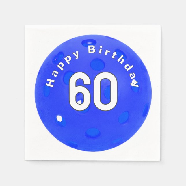 60th Birthday Blue Pickleball Napkin (Front)
