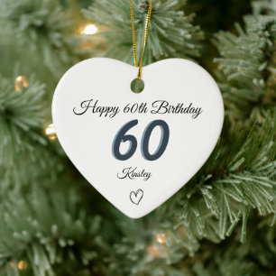 60th Birthday Blue Shadow Monogram heart Ceramic Tree Decoration