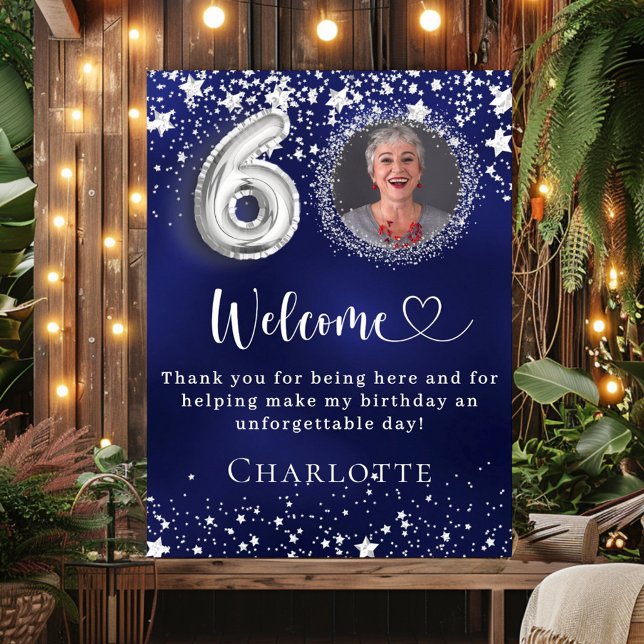 60th Birthday blue silver stars photo welcome Poster (Creator Uploaded)