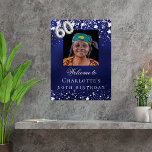 60th Birthday blue silver stars photo welcome Poster<br><div class="desc">A welcome poster for a 60th birthday party.  A navy blue background with elegant faux silver stars. The blue colour is uneven.  Personalise and add a photo,  name and text.  White letters.</div>