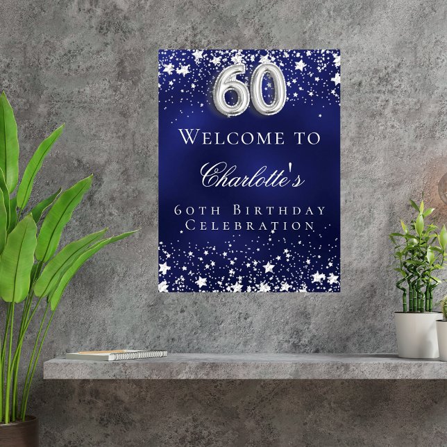 60th Birthday blue silver stars welcome party Poster (Creator Uploaded)