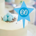 60th Birthday Blue Star Cake Pick<br><div class="desc">Star shaped,  acrylic cake topper for a 60th birthday milestone celebration. Cake topper colours are blue with white numbers. You may edit birthday age as desired.</div>