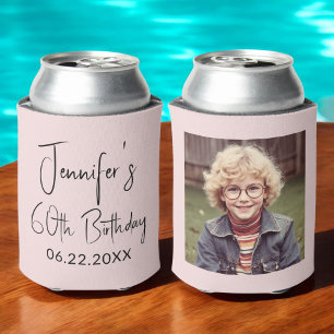 60th Birthday Blush Pink Instagram Photo Can Cooler