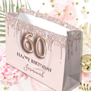 60th birthday blush pink rose gold large gift bag