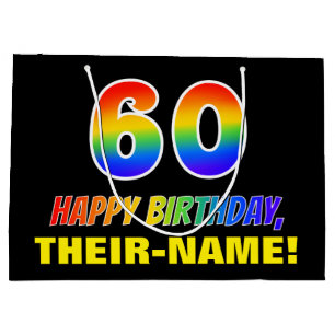 60th Birthday: Bold, Fun, Simple, Rainbow 60 Large Gift Bag