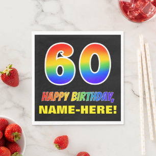 60th Birthday: Bold, Fun, Simple, Rainbow 60 Napkin