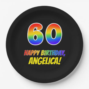 60th Birthday: Bold, Fun, Simple, Rainbow 60 Paper Plate