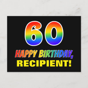 60th Birthday: Bold, Fun, Simple, Rainbow 60 Postcard