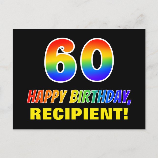 60th Birthday: Bold, Fun, Simple, Rainbow 60 Postcard (Front)