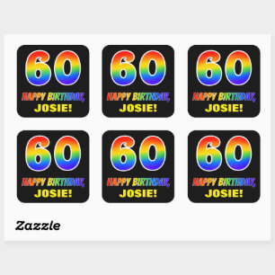 60th Birthday: Bold, Fun, Simple, Rainbow 60 Square Sticker