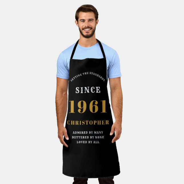 60th Birthday Born 1961 Black Gold Man's Apron (Worn)
