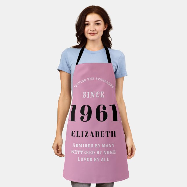60th Birthday Born 1961 Pink Black Lady's Apron (Worn)