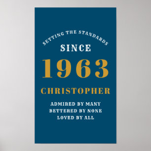 60th Birthday Born 1963 Add Name Blue Gold Poster