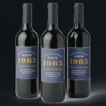 60th Birthday Born 1963 Add Name Blue Gold Wine Label<br><div class="desc">Personalized Birthday add your name and year wine label. Edit the name and year with the template provided. A wonderful custom blue birthday party accessory. More gifts and party supplies available with the "setting standards" design in the store.</div>