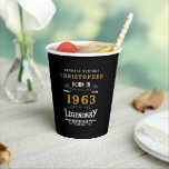 60th Birthday Born 1963 Add Name Legend Black Gold Paper Cups<br><div class="desc">Photo template "Original Quality Legendary Inspiration" paper cup for that special birthday. Add the photo,  name and year as desired in the template fields creating a unique birthday celebration gift. Team this up with the matching gifts,  party accessories,  and clothing available in our store www.zazzle.com/store/thecelebrationstore</div>