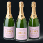 60th Birthday Born 1963 Add Name Pink Grey  Sparkling Wine Label<br><div class="desc">Personalized Birthday add your name and year sparkling wine label. Edit the name and year with the template provided. A wonderful custom pink birthday party item. More gifts and party supplies available with the "setting standards" design in the store.</div>