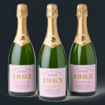 60th Birthday Born 1963 Add Name Pink Grey  Sparkling Wine Label<br><div class="desc">Personalized Birthday add your name and year sparkling wine label. Edit the name and year with the template provided. A wonderful custom pink birthday party item. More gifts and party supplies available with the "setting standards" design in the store.</div>