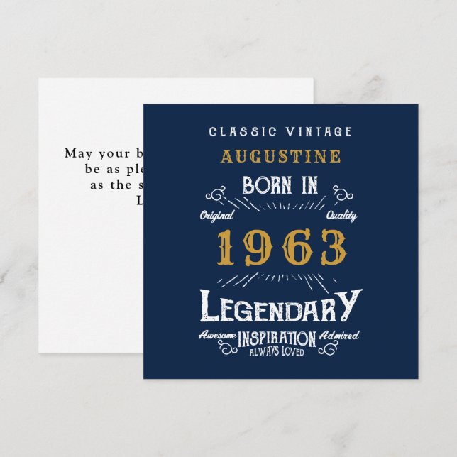 60th Birthday Born 1963 Legend Blue Gold Greeting Card (Front/Back)